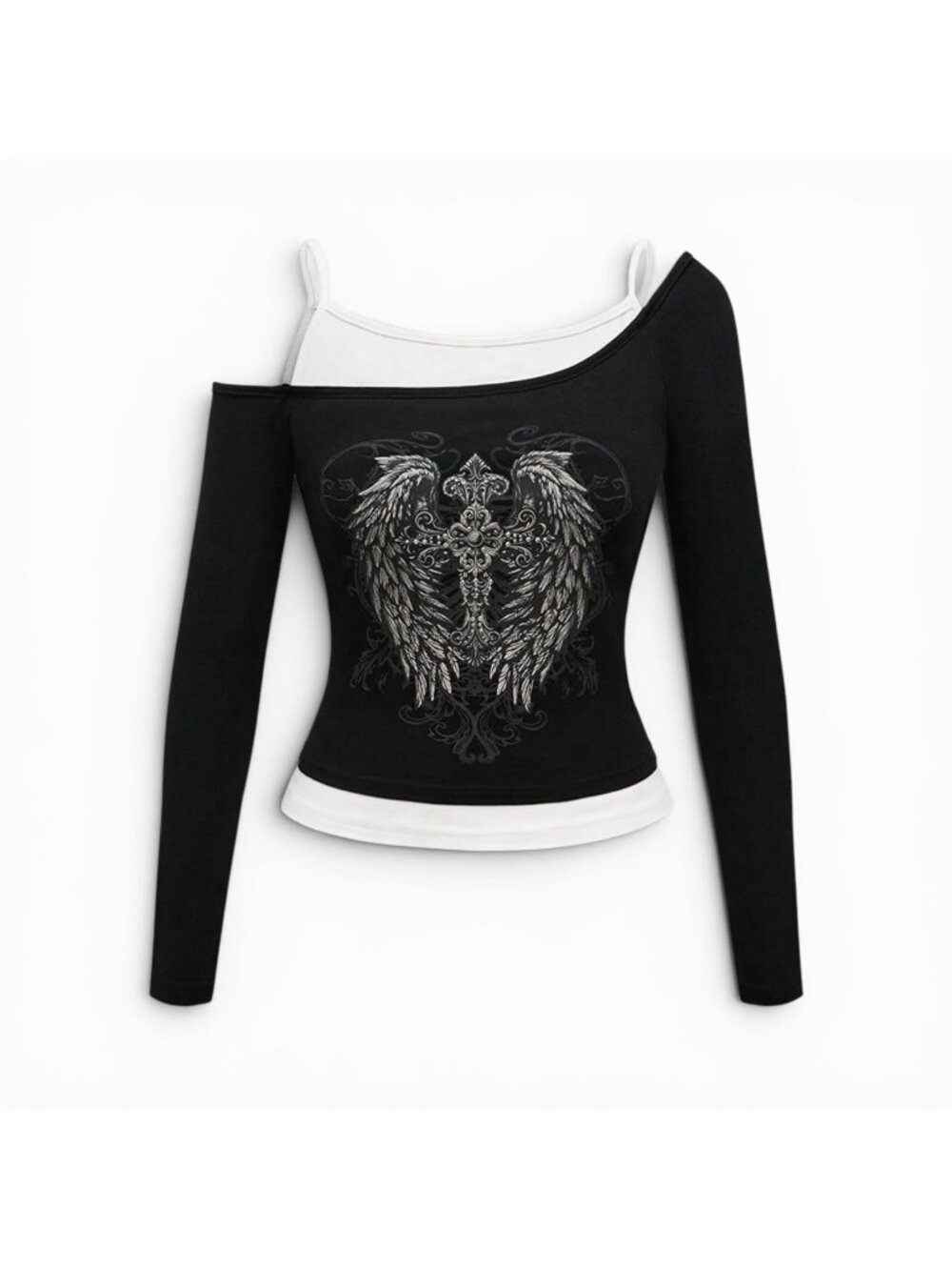ROMWE Y2K Gothic One Shoulder Graphic Top Size M NWT - Picture 2 of 5